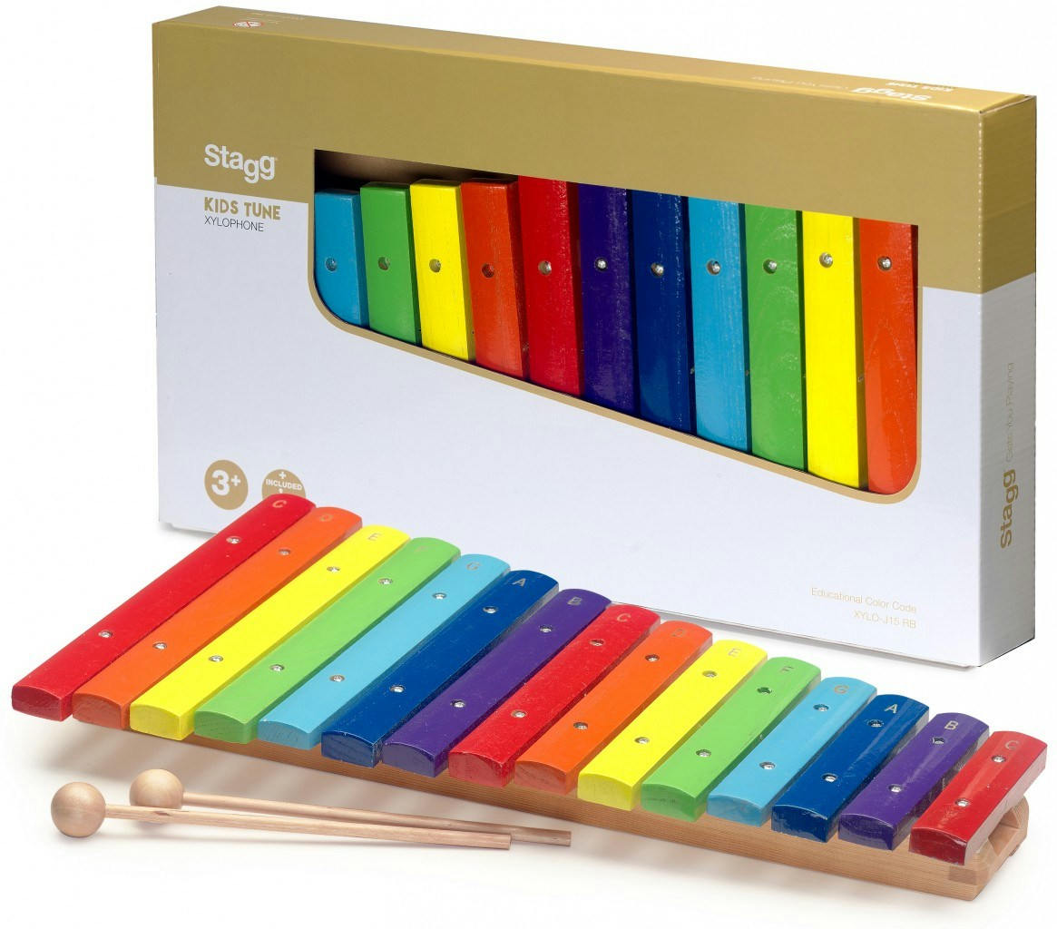 Stagg Rainbow Xylophones with colour coded keys. Mallets included